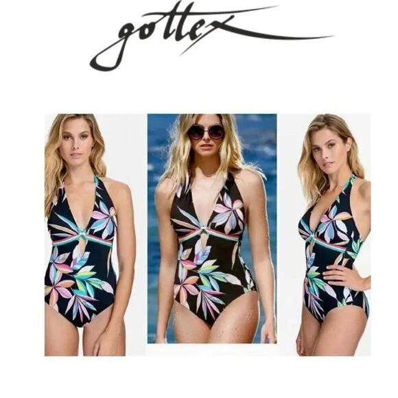 Gottex Women’s tutti frutti heyhole Halter V-Neck One Piece Swimsuit size 10 - Picture 3 of 16